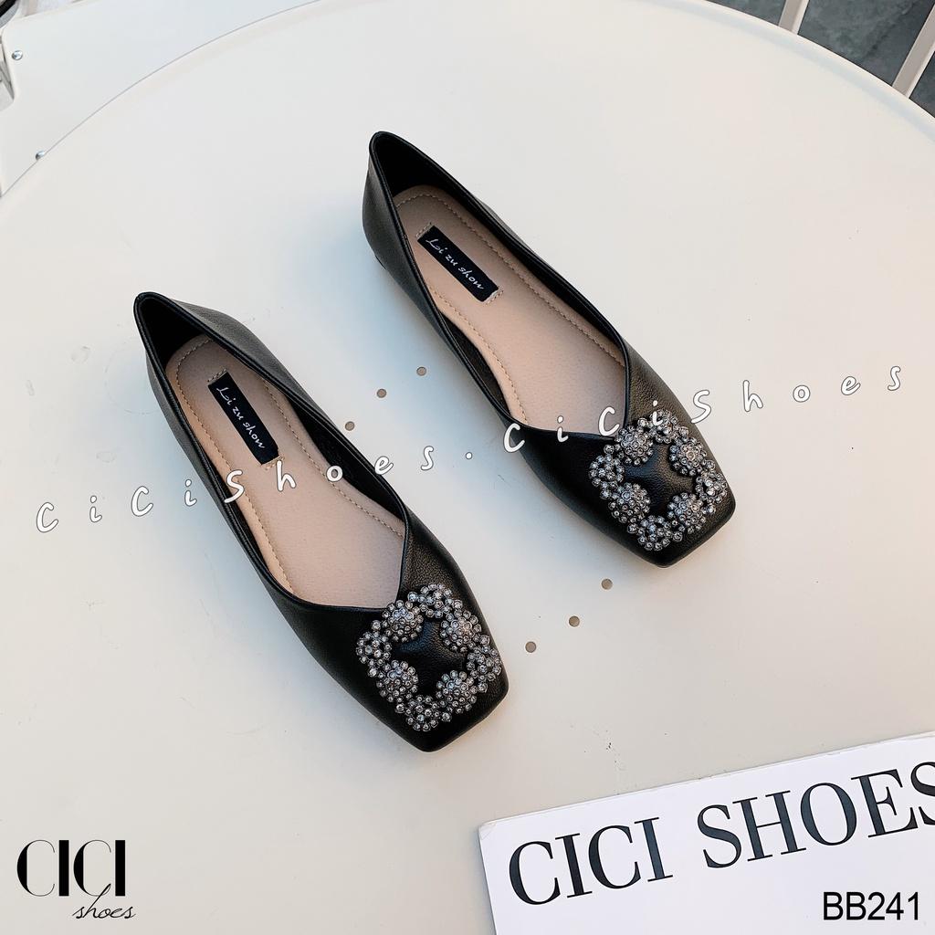 Giày búp bê nữ CiCi Shoes, giầy bệt mũi vuông đính đá - BB241