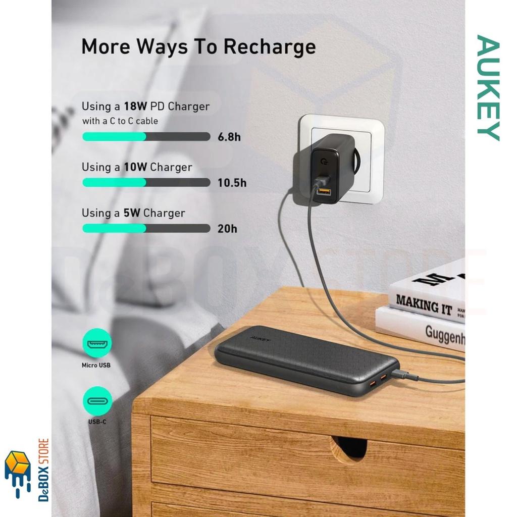 Pin Sạc Dự Phòng Aukey PB-N93A 20000mAh Cổng USB-C Sạc Nhanh PD3.0 18W + USB-A QC 3.0 18W - Hàng Chính Hãng