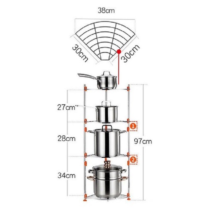 Giá để xoong chảo inox 5 tầng tiện dụng TẶNG KÈM MÓC DÍNH TƯỜNG TRONG SUỐT SIÊU