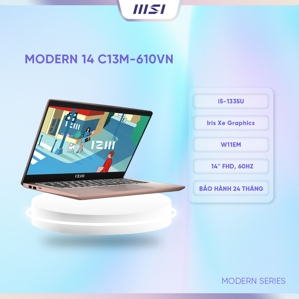 MSI Laptop Modern 14 C13M-610VN|Intel i5-1335U|Iris Xe |Ram 8GB|512GB SSD|14