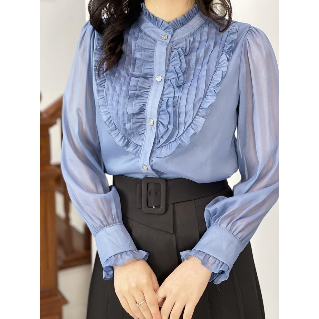 Áo sơ mi nữ tay dài công sở 2 lớp, chất liệu lụa cao cấp Emvy A2