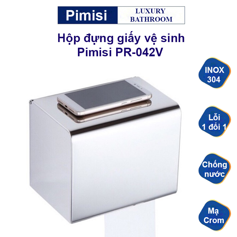 Hộp Đựng Giấy Vệ Sinh INOX 304 Pimisi PR-042V Nắp Đậy Kín Chống Nước Cho Giấy - Hàng Chính Hãng