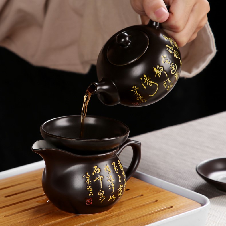 Combo bàn trà điện đa năng hình Phật + bếp đôi + ấm chén nâu