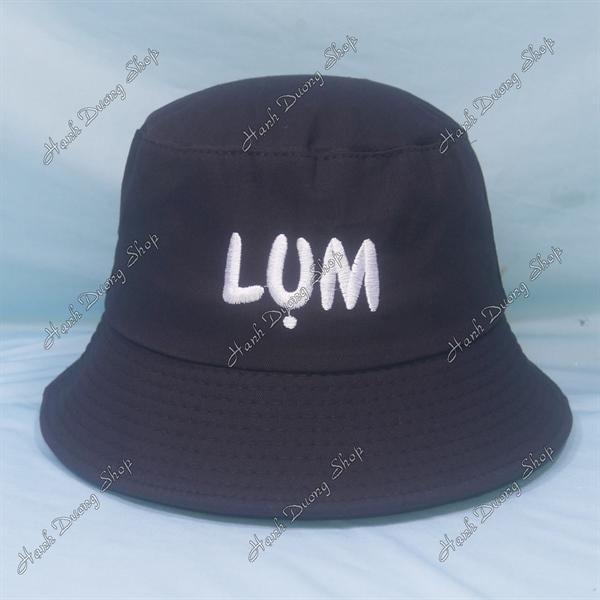 Nón tai bèo mũ bucket vành nhỏ thêu chữ Lụm - Đen Lụm