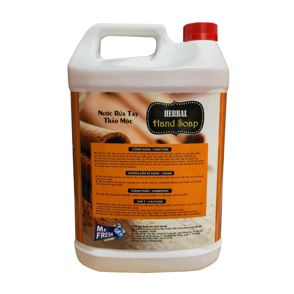 Nước rửa tay khử mùi và dưỡng ẩm Mr.Fresh 5L