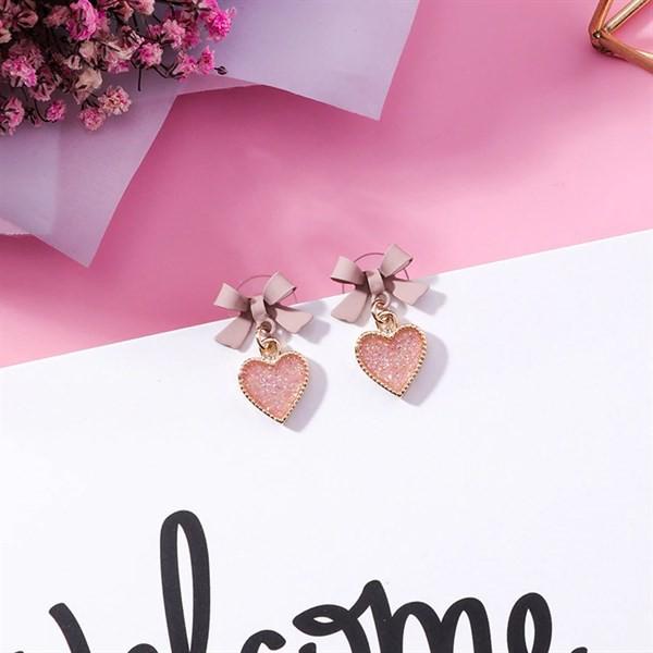 Bông tai thời trang Korea Style - Nơ trái tim hồng