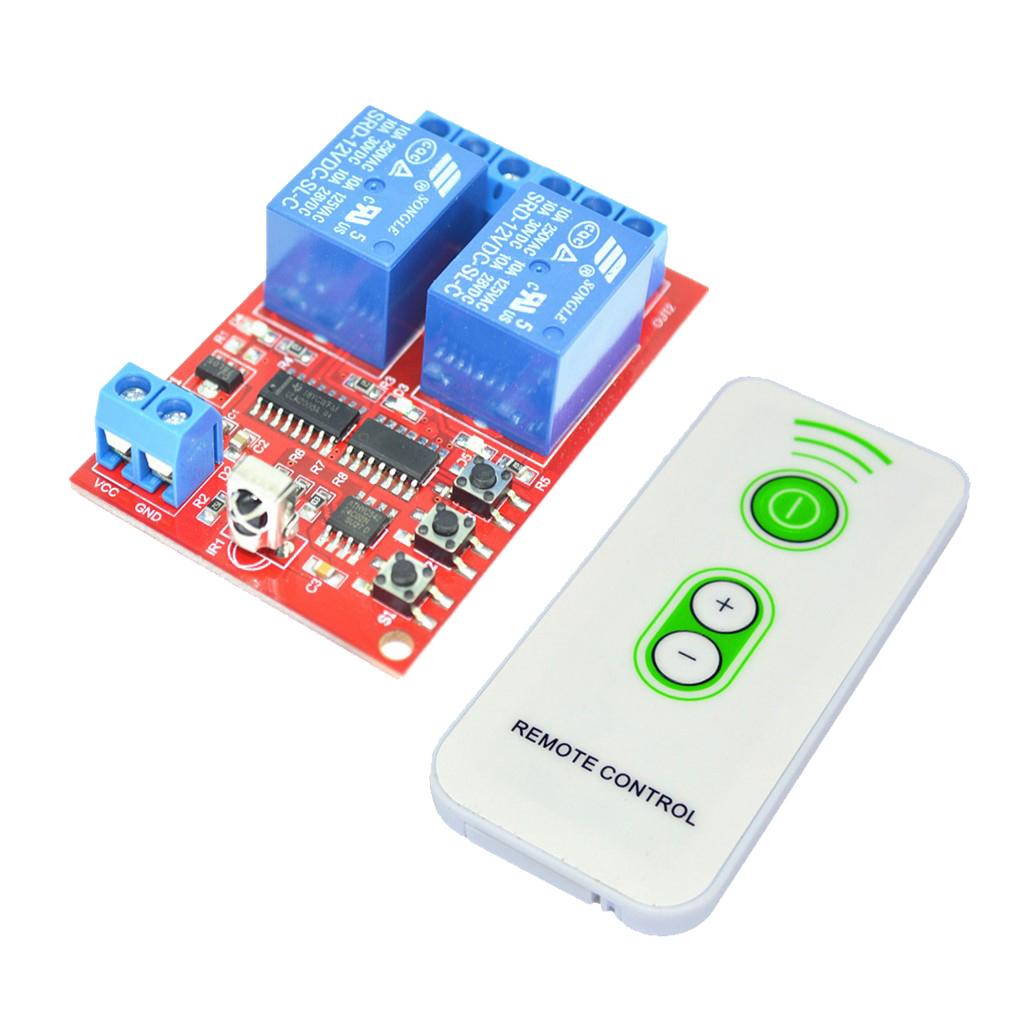 2 Channel DC 12V Power Relay Module Board with 3 Key White Remote Switch