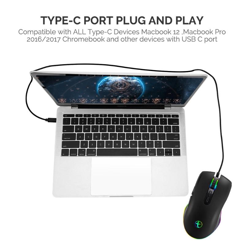 Loại C Có Dây Chuột Quang Chơi Game USB C Chuột LED RGB Cho Laptop