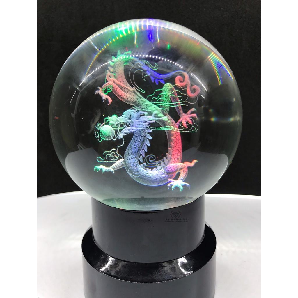 Quả Cầu Pha Lê Phong Thủy 3D Hình Rồng Thông Đèn -  Đồ Lưu Niệm Phong Thủy - Quả Cầu Dragon Gắn Đèn