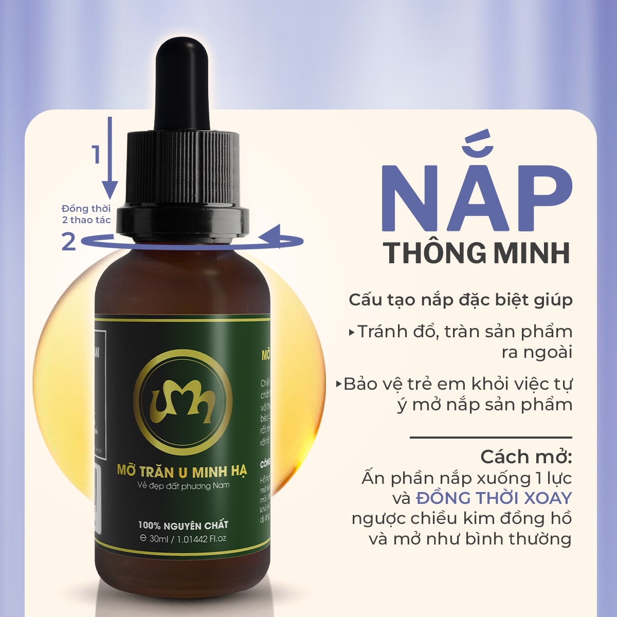 Mỡ trăn triệt lông U Minh Hạ nguyên chất (10/30ml) UMIHA dùng cho vùng Chân, Tay, Nách, Bikini, Body tại nhà hiệu quả an toàn tiết kiệm