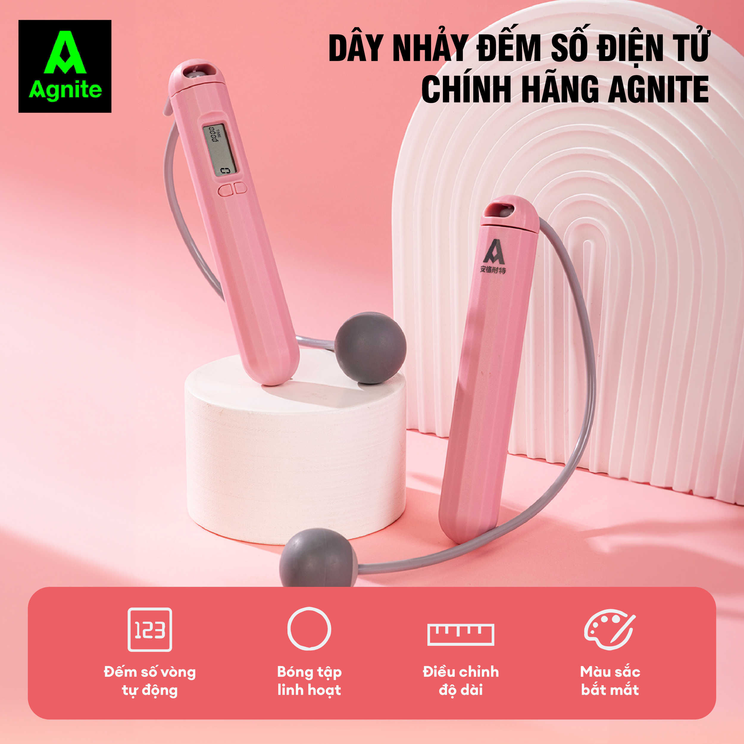 Dây nhảy đếm số điện tử Agnite tích hợp 3 chế độ - thiết kế thông minh nhỏ gọn - luyện tập thể thao tại nhà