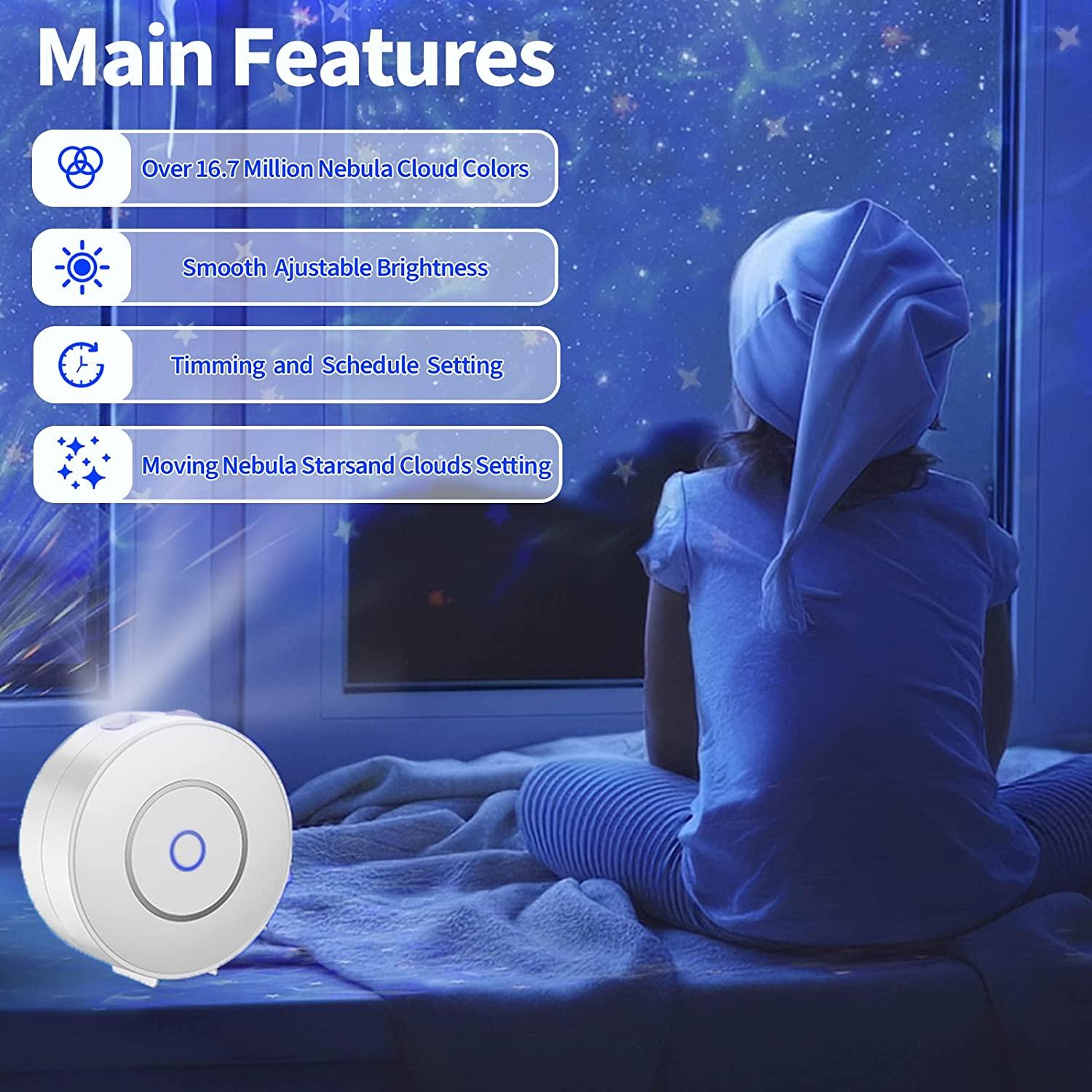 Máy chiếu sao WiFi để trang trí phòng, Máy chiếu ánh sáng ban đêm tại nhà Tương thích với Alexa/Google Home