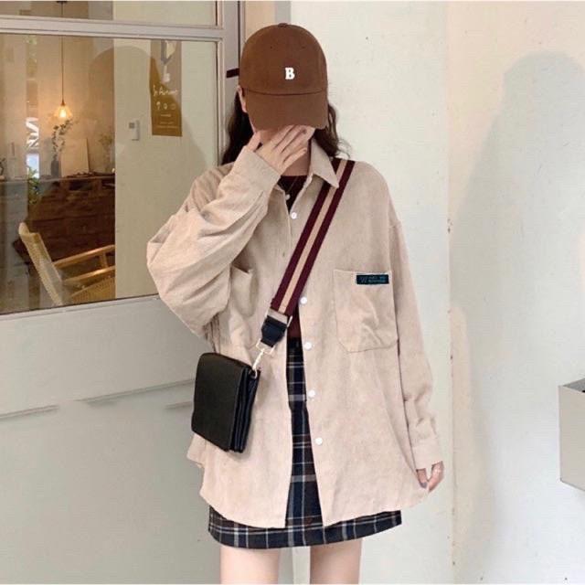Áo khoác sơ mi nhung tăm dáng rộng ulzzang