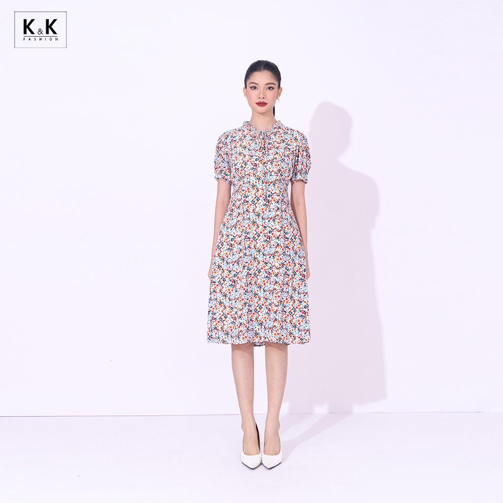 Đầm Hoa Nhí Công Sở Dáng Chữ A K&amp;K Fashion KK117-19 Chất Liệu Lanh Hàn