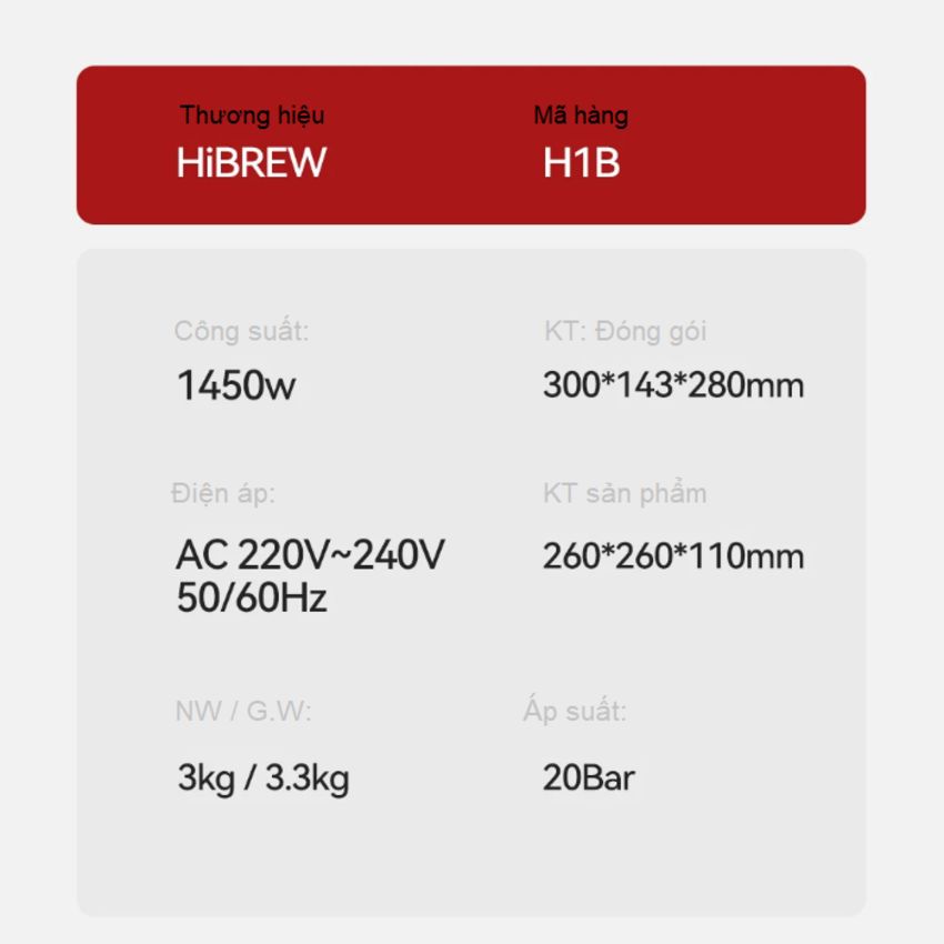 Máy Pha Cà Phê 6 Trong 1 HiBREW H1B Thương Hiệu Mỹ Pha Nóng-Lạnh Áp suất 20 Bar - Hàng Nhập Khẩu (Bảo Hành 12 Tháng)