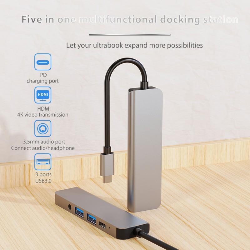 Bộ Chuyển Đổi Hub Mở Rộng Đầu Nối Goojodoq 5 in 1 Type C USB C HDMI AV Dành Cho Notebook