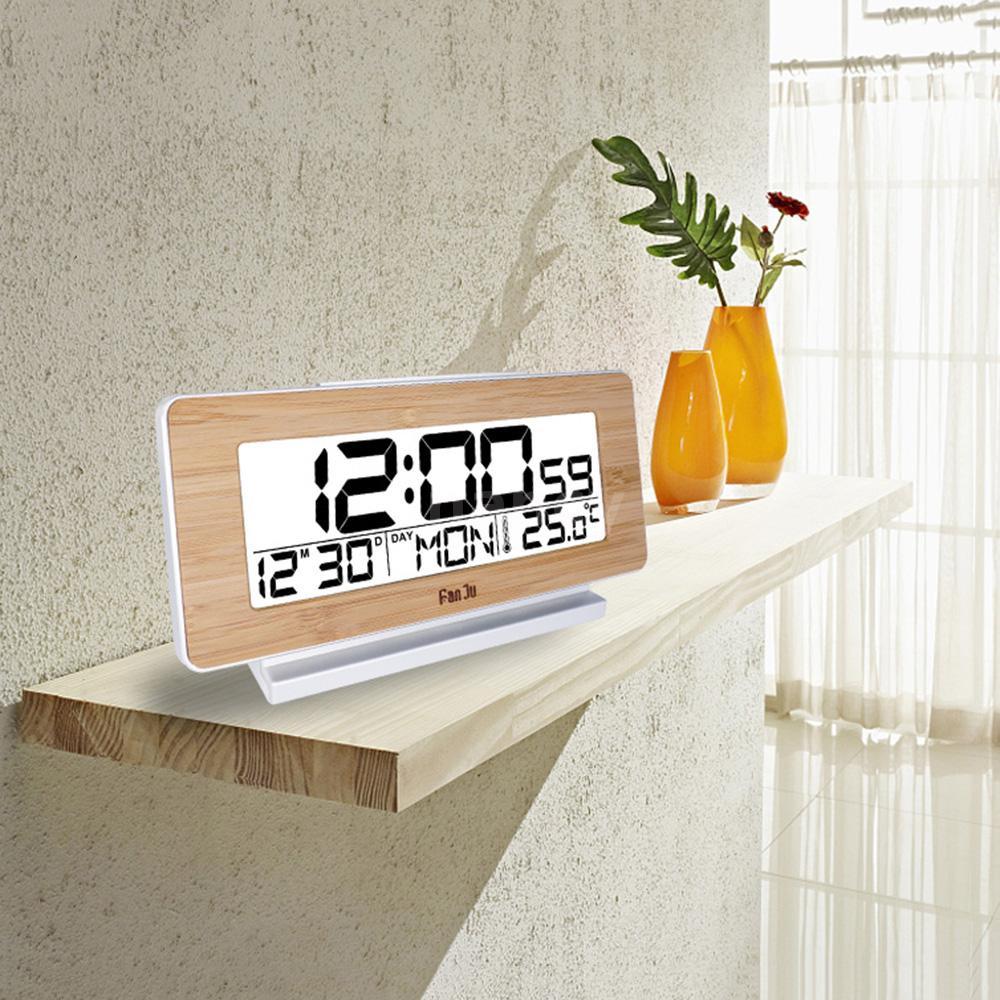 Đồng Hồ Báo Thức Kỹ Thuật Số Bằng Gỗ Có Màn Hình Lcd Hiển Thị Nhiệt Độ C / F