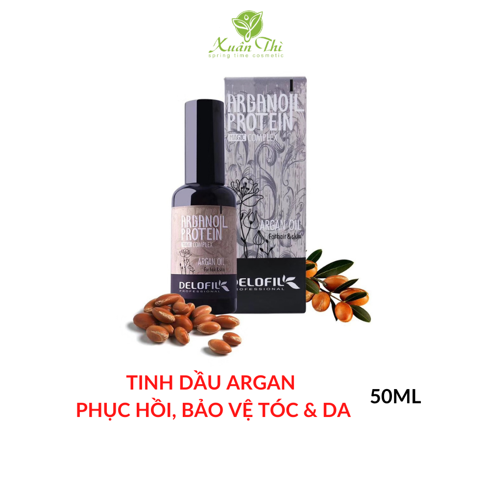 Tinh dầu dưỡng tóc, collagen keratin phục hồi sâu tóc hư tổn, xơ yếu - Delofil Argan Oil 50ml: