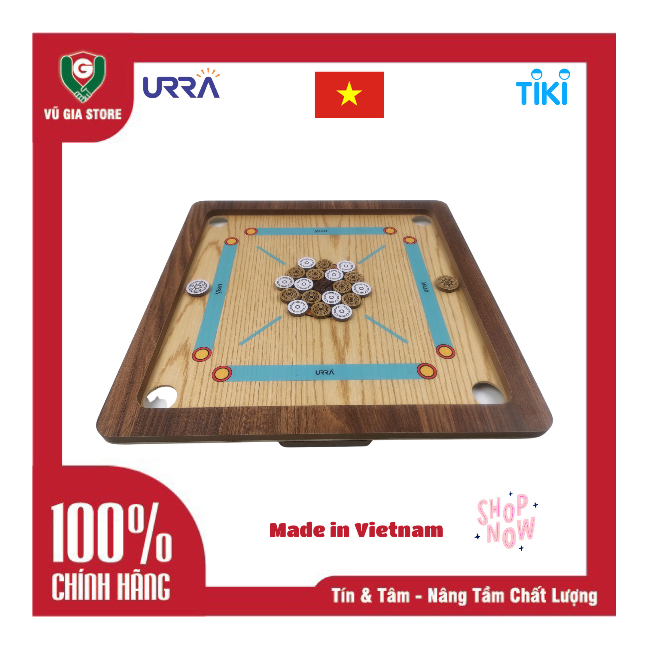 Bộ Cờ Búng Bàn Gỗ Urra Carrom Thiết Kế Độc Đáo Vui Nhộn Chất Liệu An Toàn - Hàng Chính Hãng