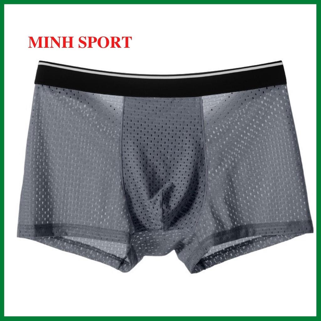 Quần lót nam boxer, quần sịp đùi băng lụa sợi tre, lưới trong suốt thoải mái và thoáng khí