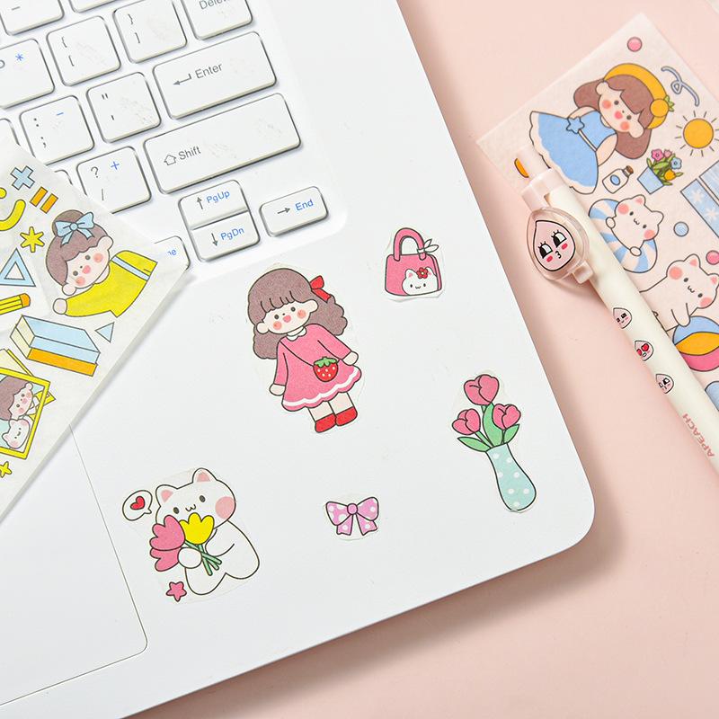 Miếng dán sticker dài hình chữ nhật nhiều màu dễ thương - Thỏ Hồng