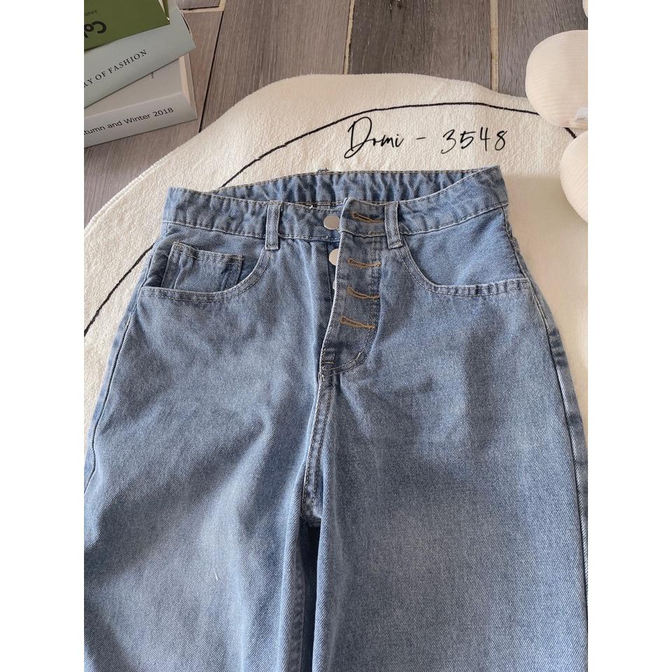 Quần Jean Nữ Ống Suông Quần Baggy Jean Ống Suông Lưng Cao Nút Cài In Chữ - Mẫu Mới Hot NB2022