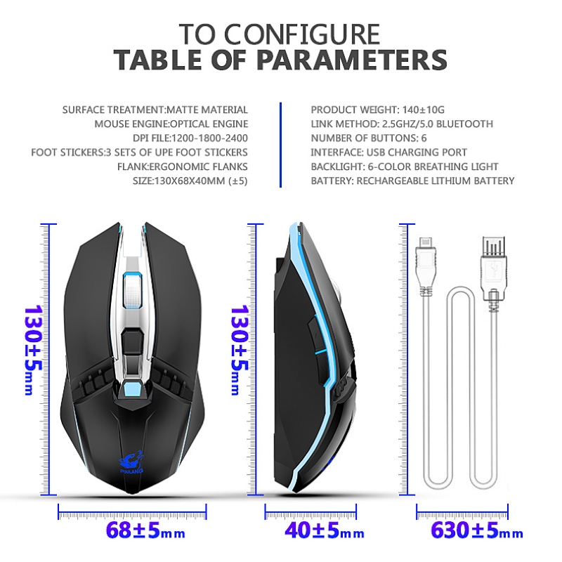 Chuột Không Dây X5 - Bluetooth 5.0 - Wireless 2.4ghz - Pin sạc - chống ồn - Hàng nhập khẩu