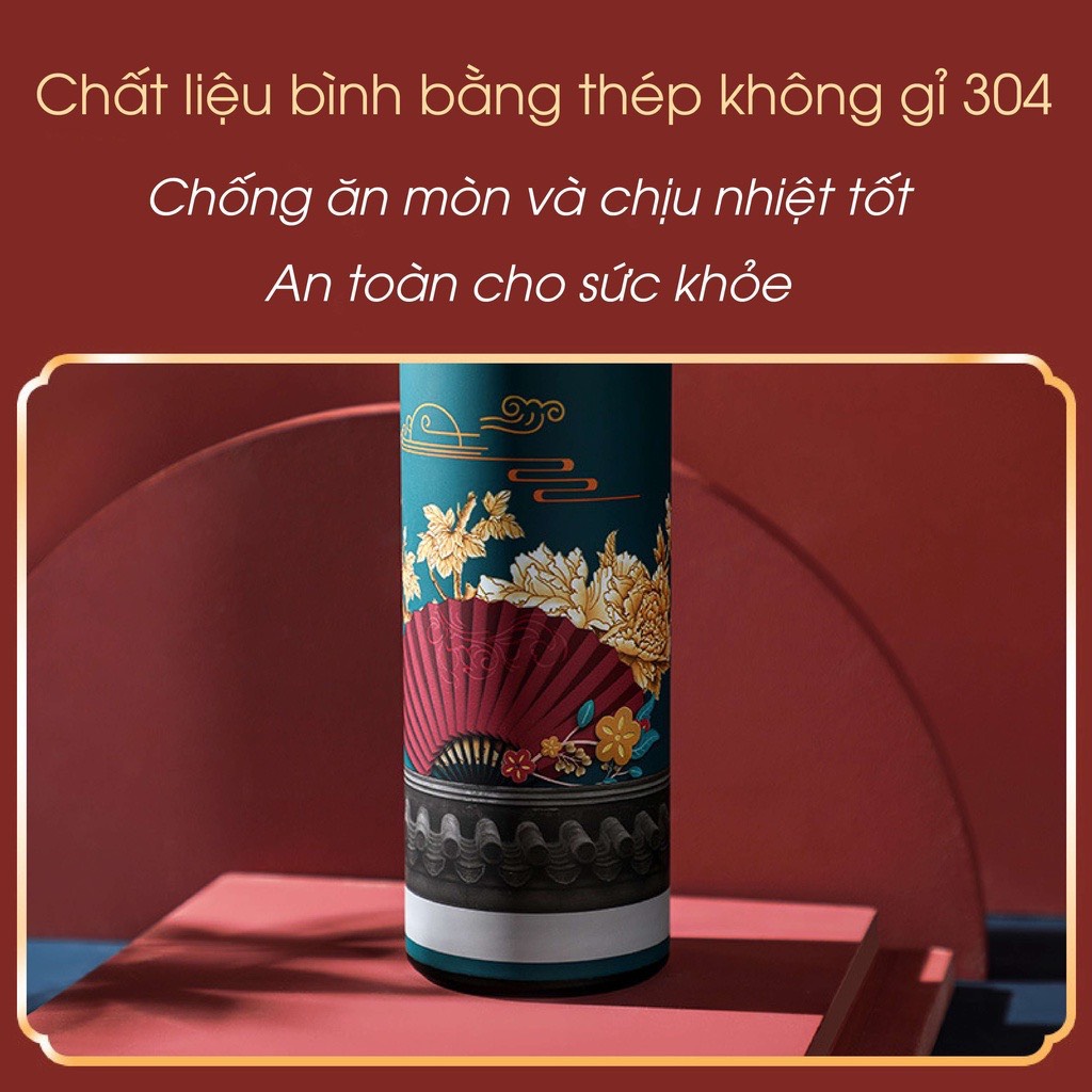 Bình Giữ Nhiệt Cao Cấp 500ml Hiển Thị Nhiệt Độ Nước Nóng Lạnh, Nhiều Màu Hoa Văn Cổ Trang Cute Mini Inox