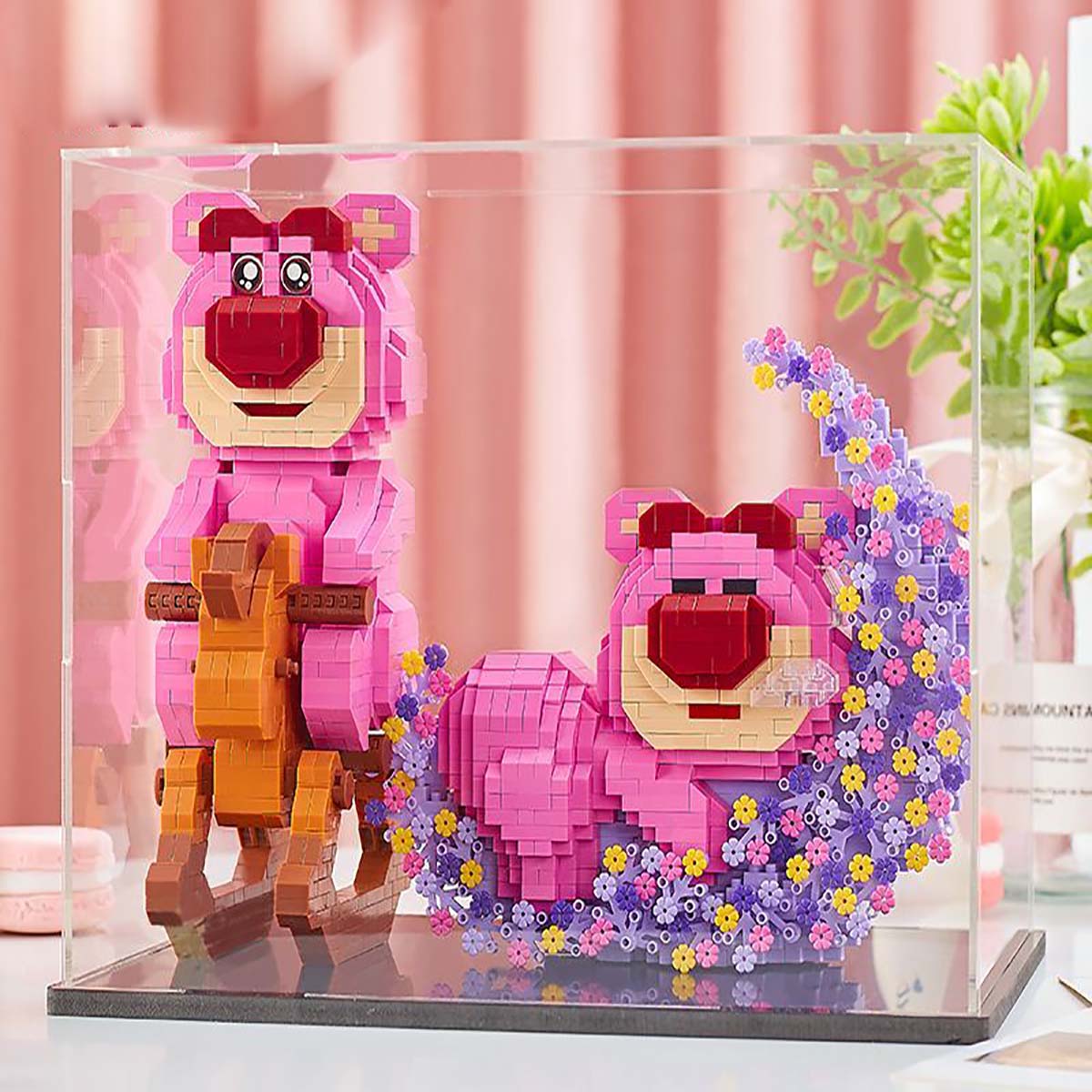 Mô Hình Lắp Ráp Gấu Dâu Lotso 3d Nằm Ngủ Bập Bênh Ôm Trăng Răng Cưa Ghép Hình Hạt Nhỏ Mini Trang Trí Giá Rẻ Cho Bé