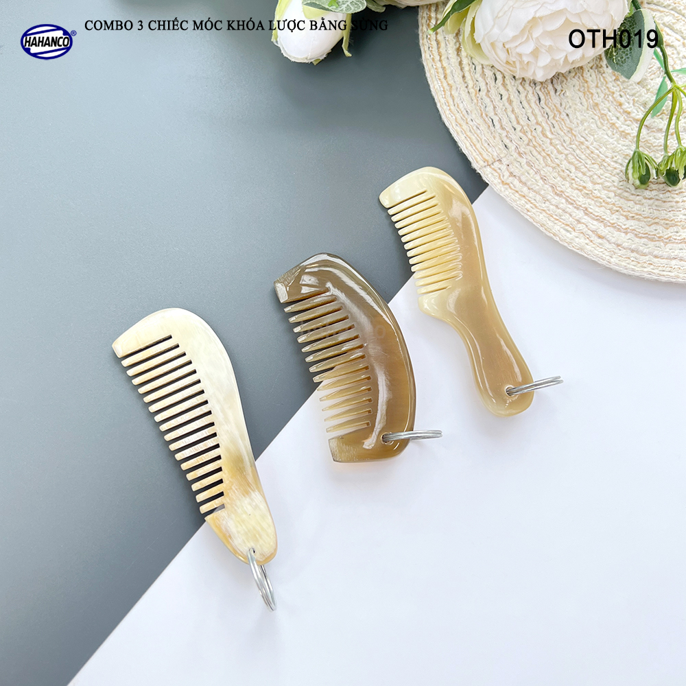 Combo 3 Móc treo chìa khóa / Chiếc lược mini bằng sừng trâu (OTH019) Nhỏ gọn - Tiện lợi