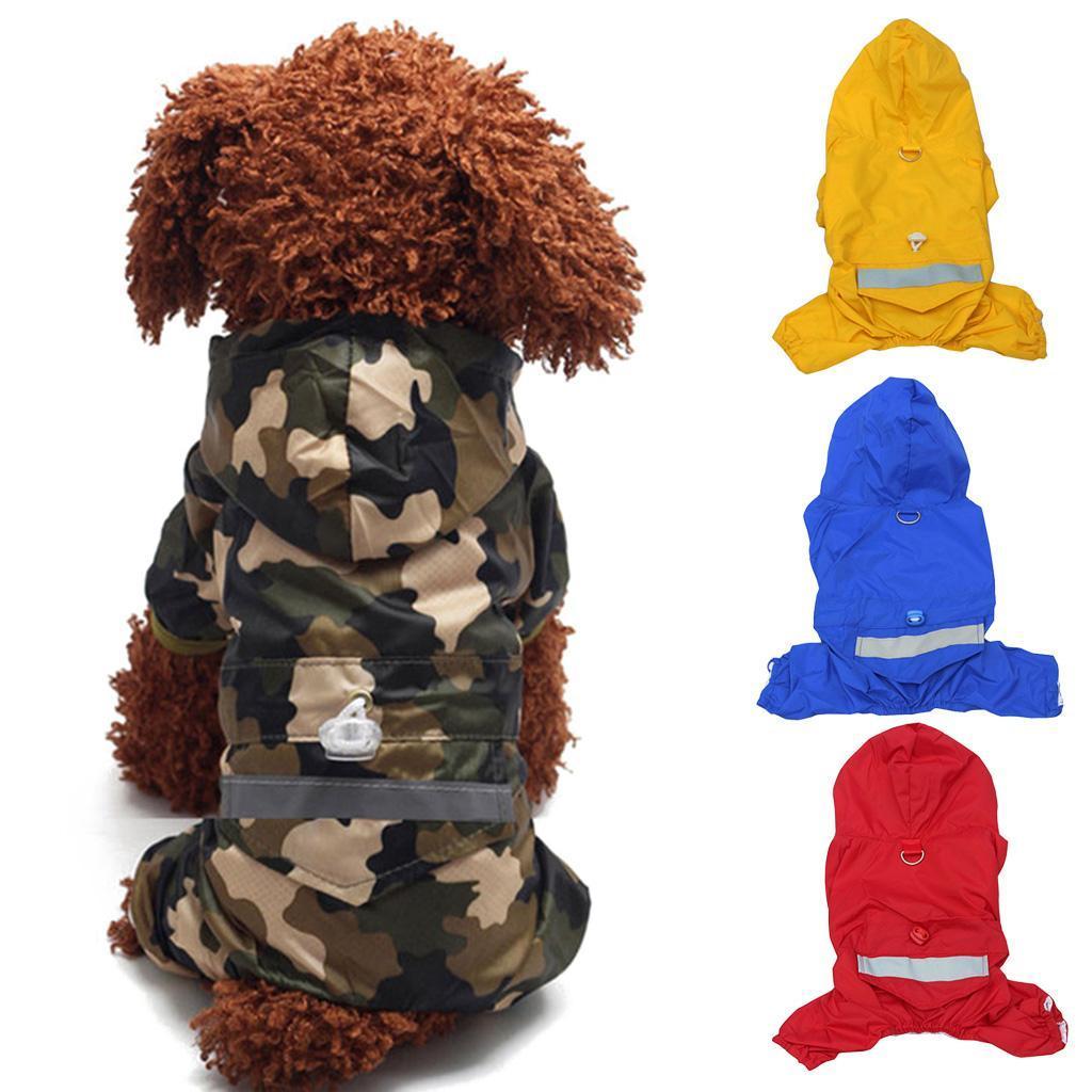 Dog Pet Waterproof Reflective Raincoat Hooded Clothes Apparel