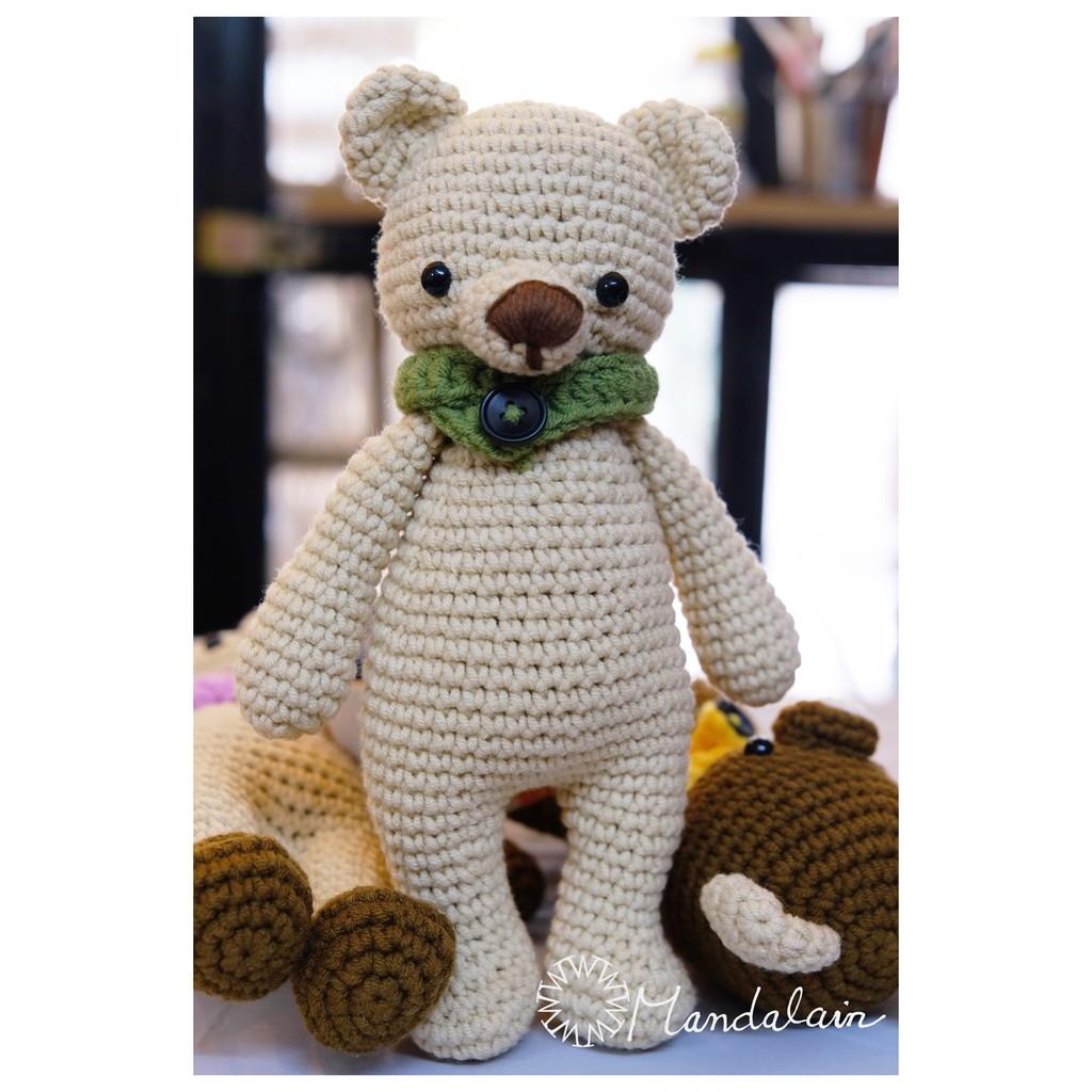 Thú len móc 23cm Amigurumi handmade hình gấu khăn choàng dễ thương