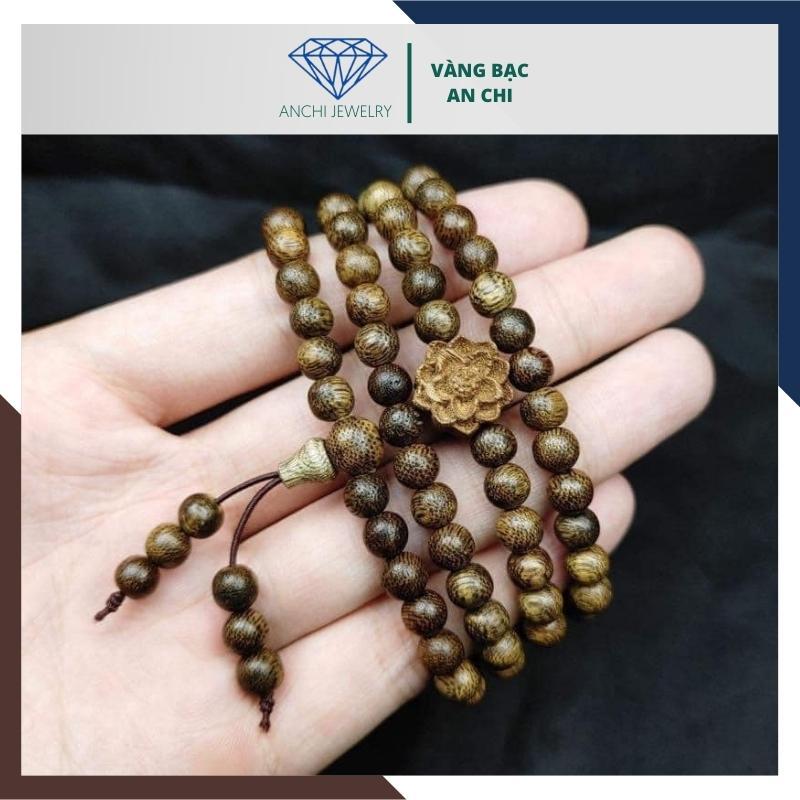 Vòng tay 108 hạt trầm hương 8mm mix charm hoa sen An chi Jewelry