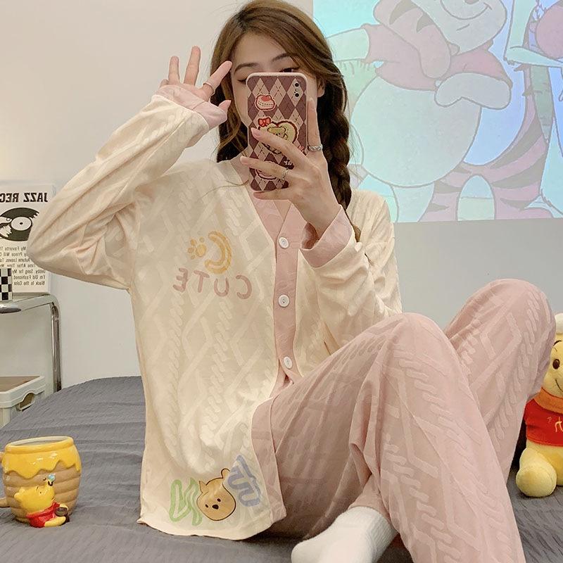 Đồ mặc nhà, đồ bộ nữ dài tay cổ áo cách điệu form đẹp màu xanh và hồng DDTLP01
