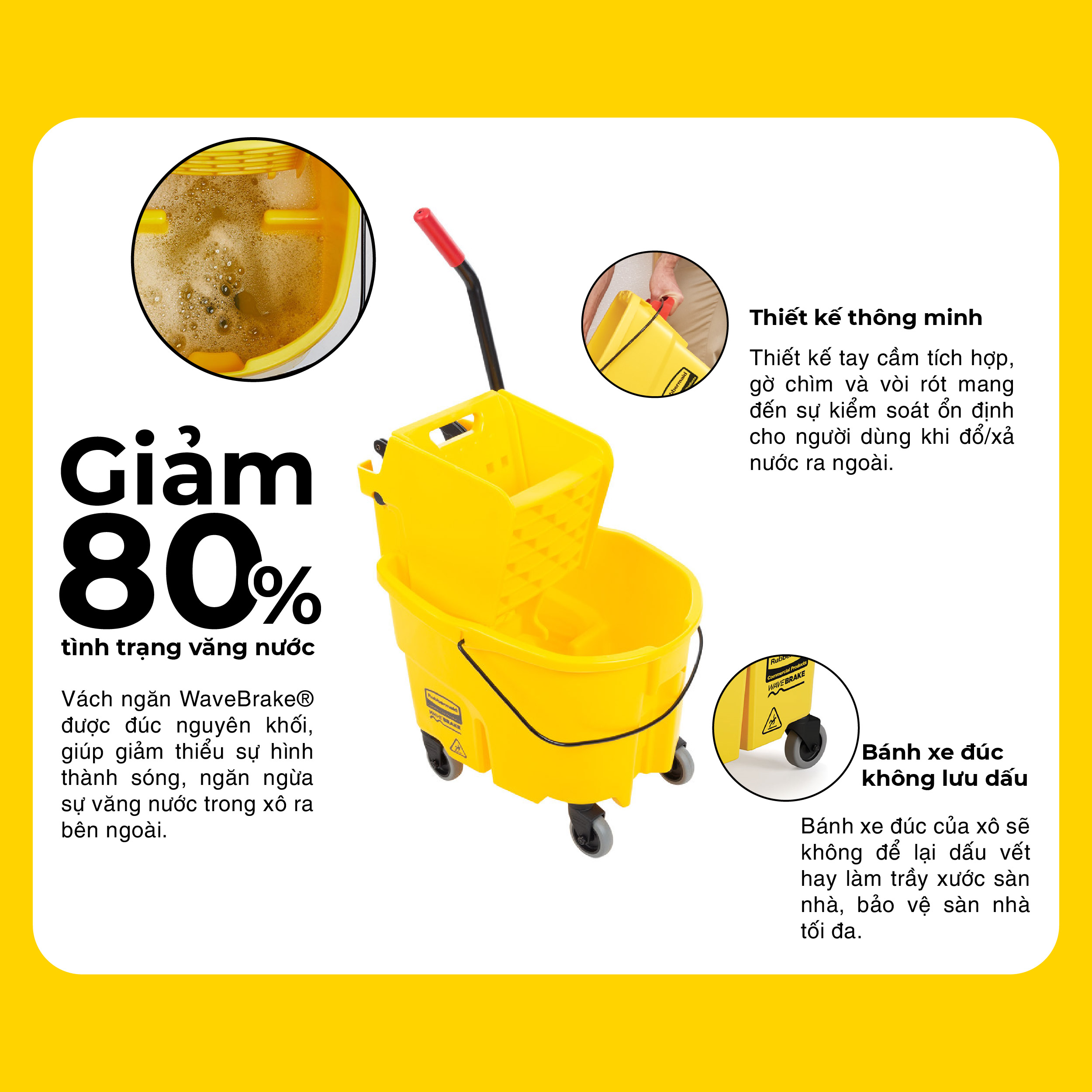 Xe Lau Sàn Cao Cấp/Xe Ép Nước/Xe Vắt Nước Lau Sàn Rubbermaid - SKU: FG748000YEL | SAOVIETCO