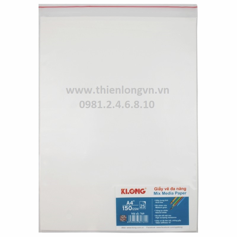 Giấy vẽ A4 150 GSM - 25 tờ/tập; Klong 769