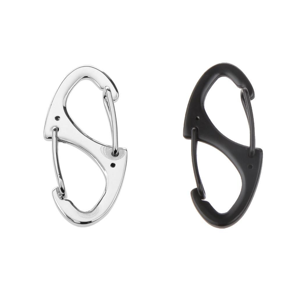 Mini Quick Release Carabiner 8-Shaped Clip Hook Keyring Camping Clasp Hook Black/ Silver