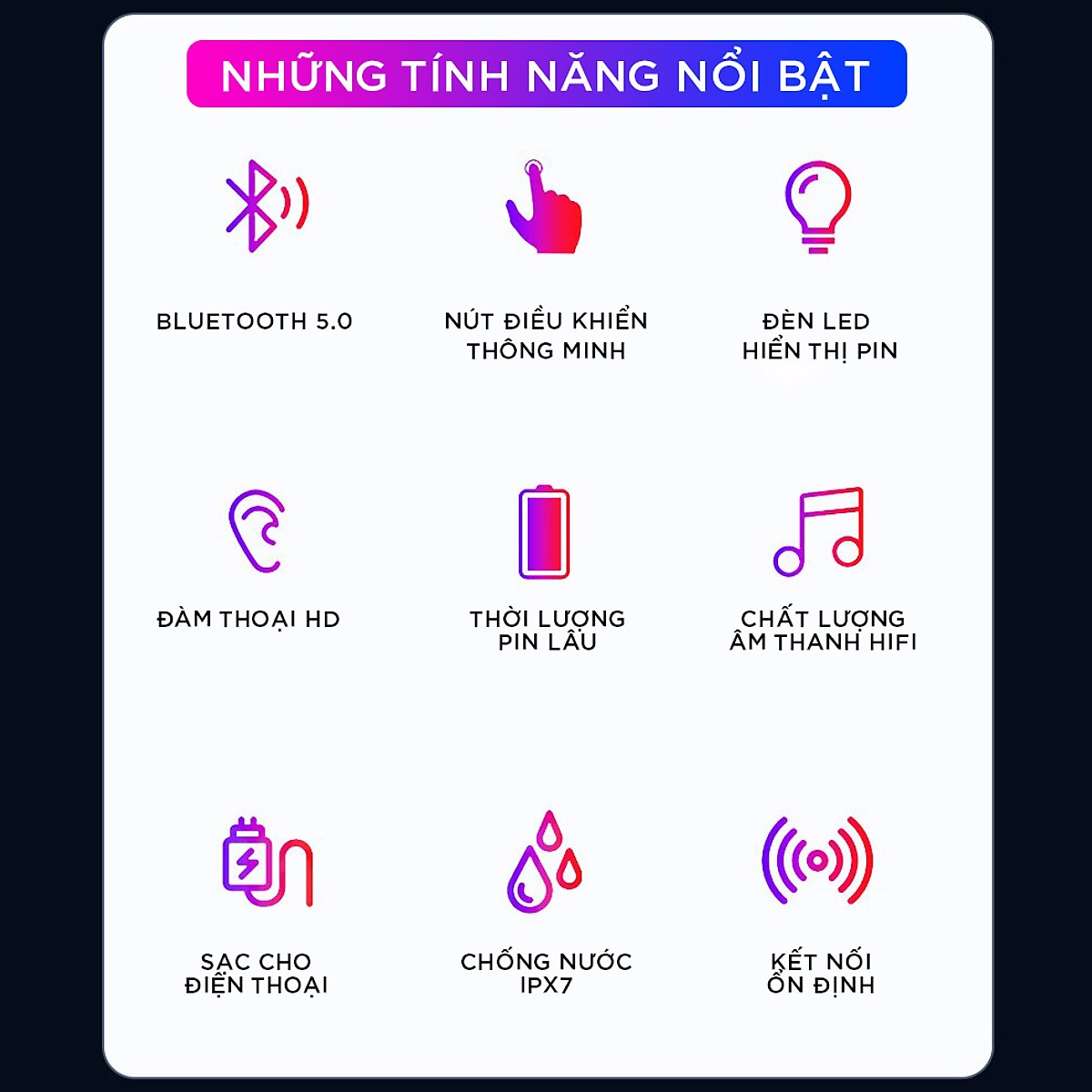 Tai Nghe Bluetooth VINETTEAM Tai Nghe Nhét Tai V10 TWS Chất Lượng Cao - Chống Nước IPX7 - Nghe 90h - Tích Hợp Micro - Tự Động Kết Nối - Tương Thích Cao Cho Tất Cả Điện Thoại -chính hãng