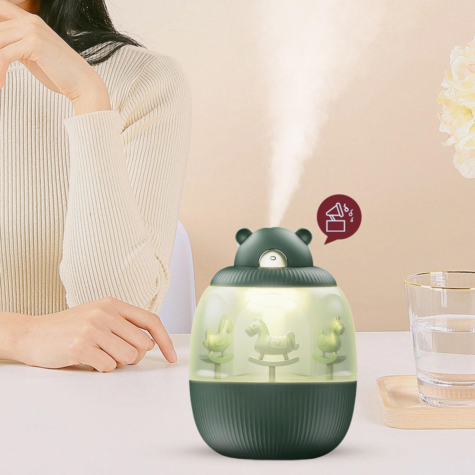 Carousel Music Box Small USB Air Humidifier with Light for Home Office Desk Decoration 7-Color LED Light Desk Humidifiers USB Powered