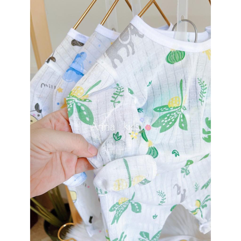 Bộ dài tay cotton giấy cài vai cho bé sơ sinh hàng đẹp - BO6
