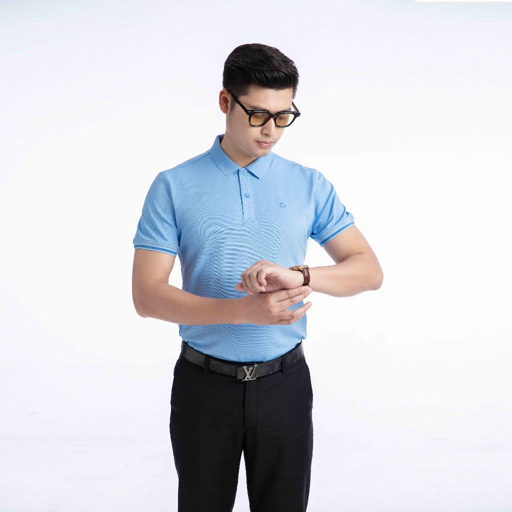 Áo nam polo màu xanh da trời nhạt dáng đẹp cá sấu Poly trơn ngắn tay cao cấp có cổ GIFASHION MPR30317