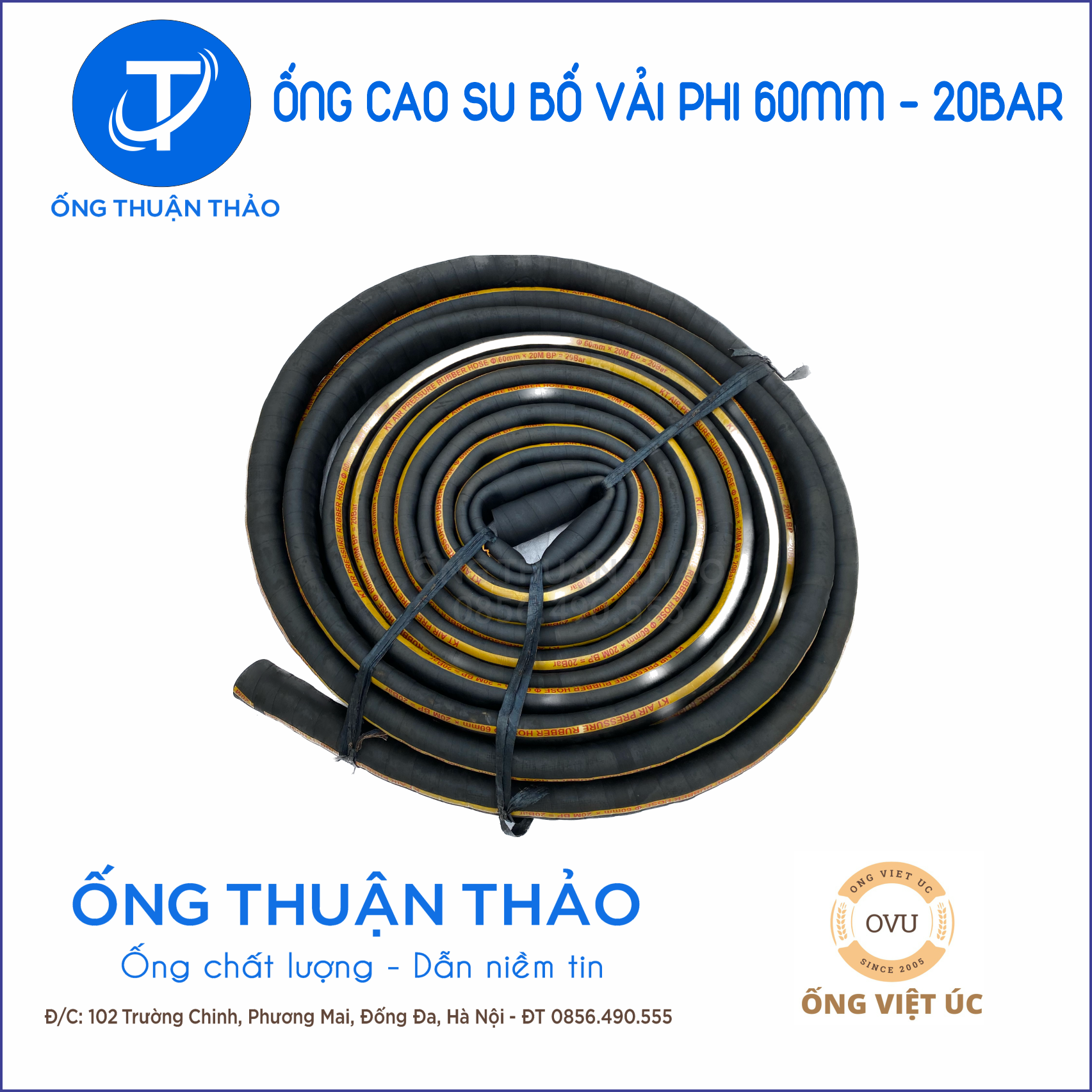 Ống Cao Su Bố Vải KT Phi 60MM cuôn 20 mét Nhập Khẩu - Loại nhẹ & Siêu bền - Ống Xối Thuận Thảo