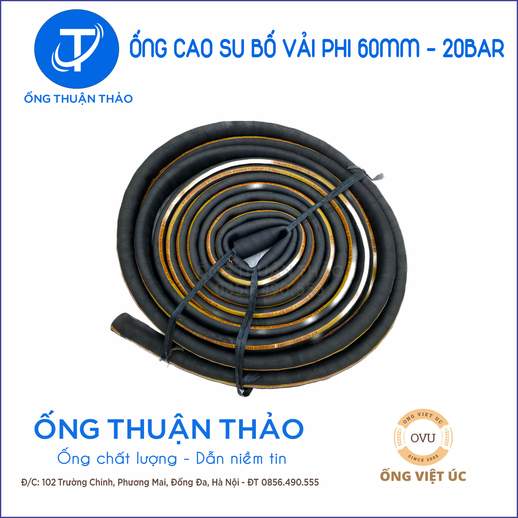 Ống Cao Su Bố Vải KT Phi 60MM  cuôn 20 mét Nhập Khẩu - Loại nhẹ &amp; Siêu bền - Ống Xối  Thuận Thảo