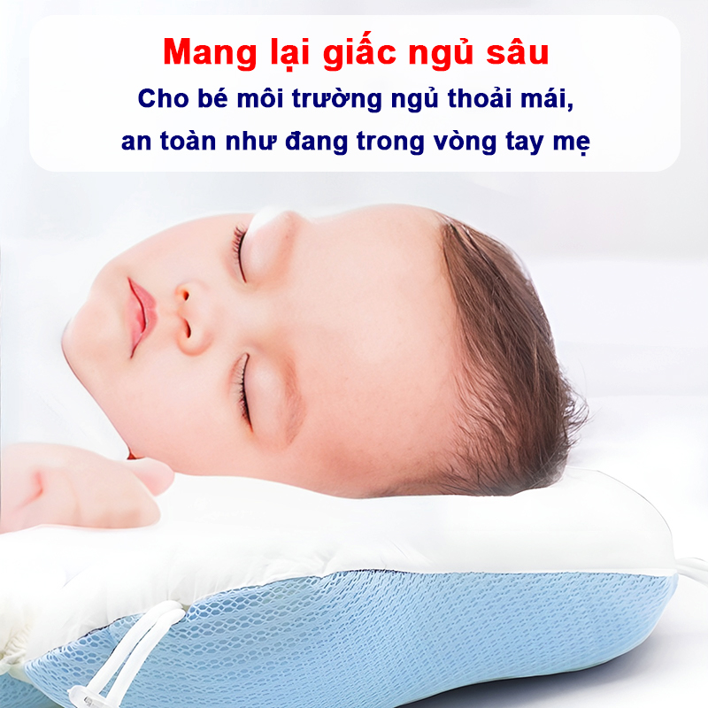 Gối chữ U cho bé sơ sinh có dây rút điều chỉnh 3 đầu Baby-S, Gối chống bẹp đầu cao cấp giúp bé ngủ ngon – SSS036