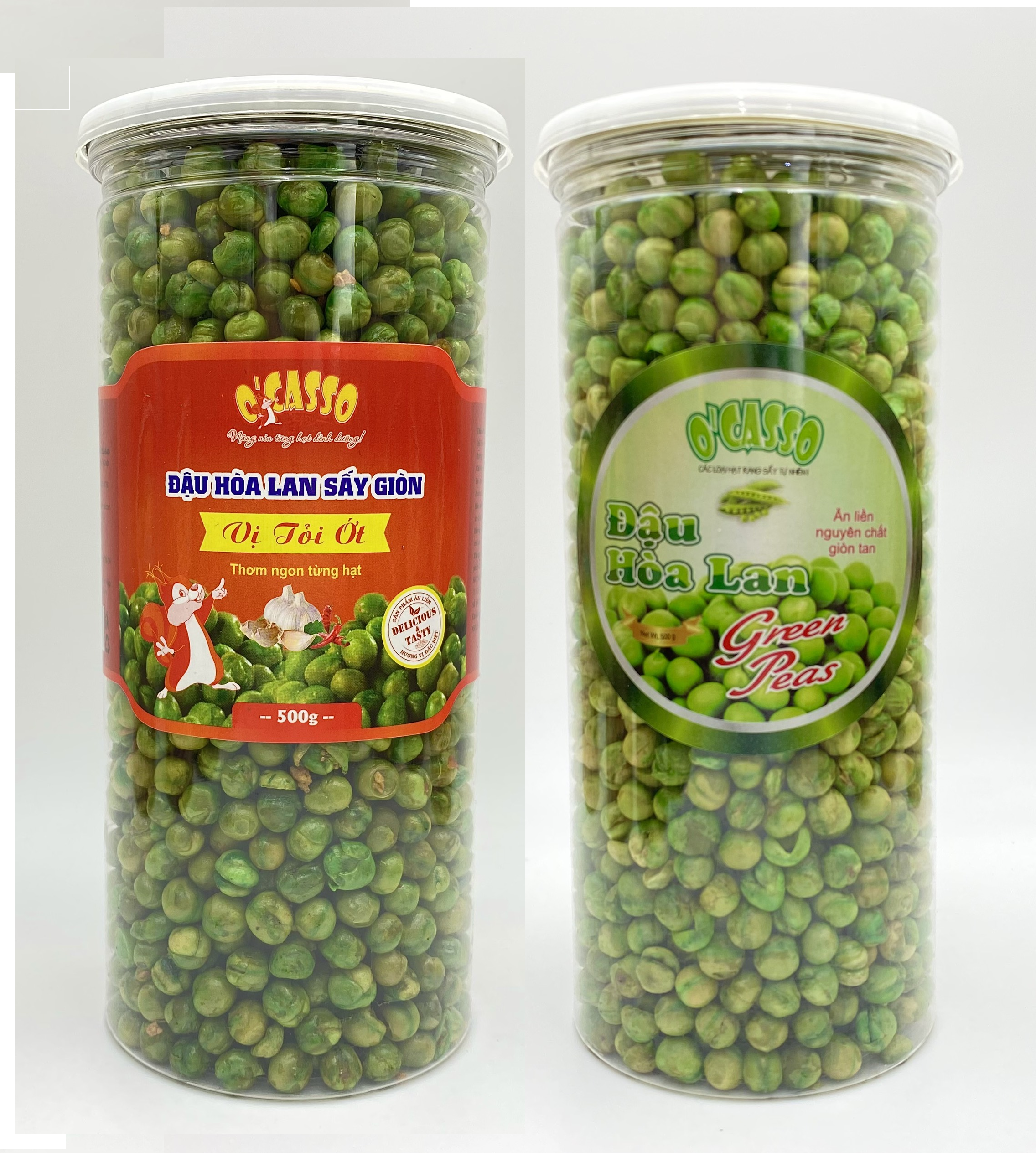 Combo 2 Hộp 500g Đậu Hòa Lan Sấy Giòn Vị Tỏi Ớt Và Đậu Hòa Lan Sấy Giòn Vị Muối (500G/Hộp nắp thiếc)