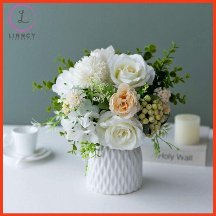 Bình hoa lụa cao 33cm trang trí nhà cửa, cửa hàng, văn phòng, trang trí sự kiện, tiệc cưới