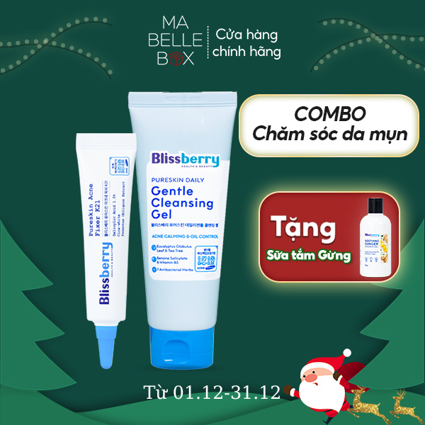 [ Quà tặng sữa tắm thảo dược] Combo Blissberry Gel bôi mụn mờ thâm 15ml và Sữa rửa mặt BHA 100ml