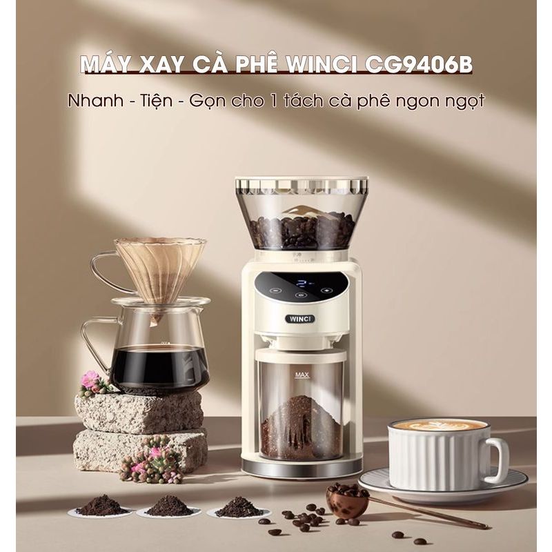 Máy xay hạt cafe Winci, 35 chế độ xay, màn hình cảm ứng, xay mịn - Hàng chính hãng