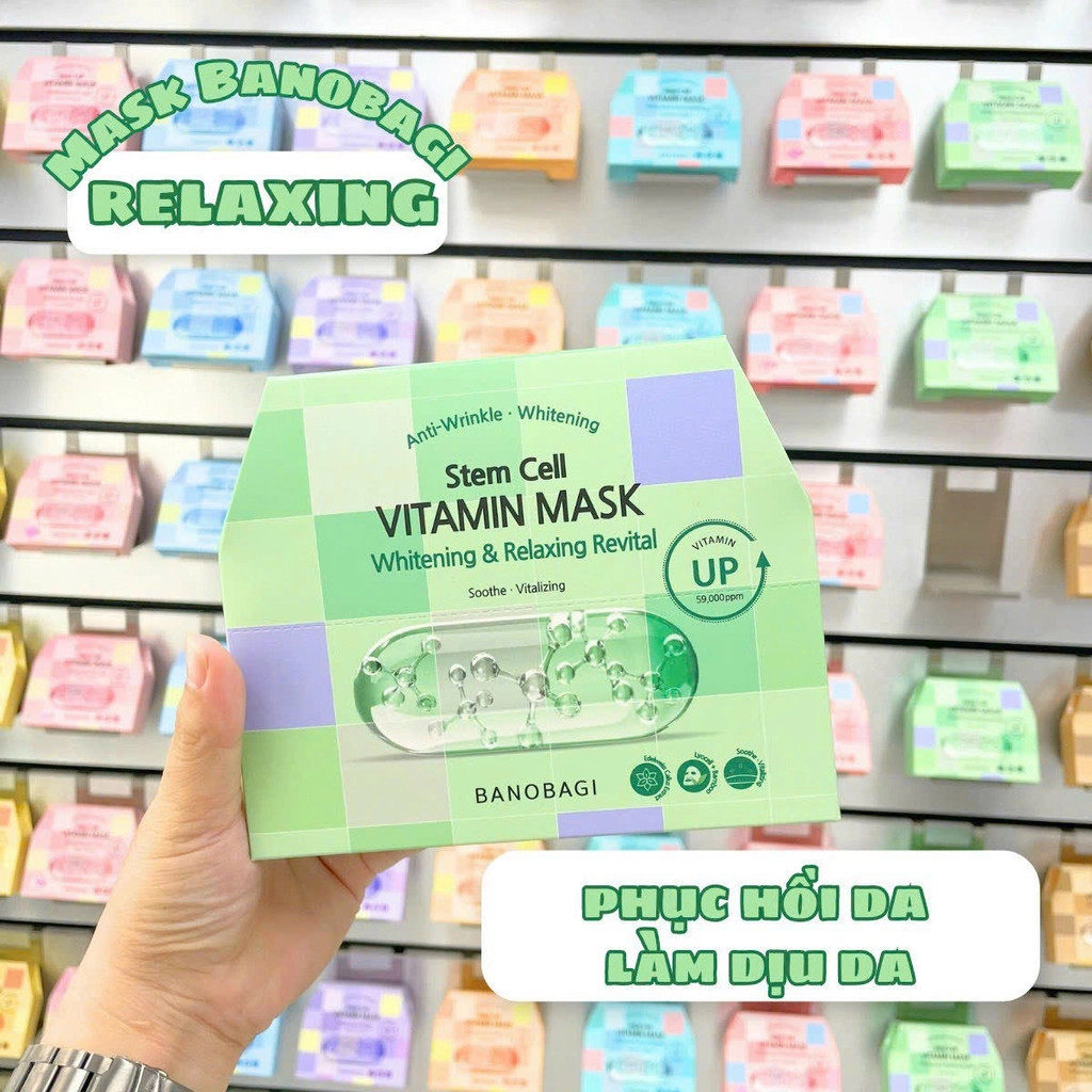 hộp 10 miếng Mặt Nạ Banobagi Stem Cell Vitamin Mask Whitening and Relaxing Revital 30g-xanh lá