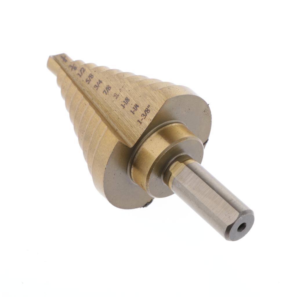 Step Drill, Titanium Coated HSS Step Drill Bit Set with 122mm Automatic Center Punch, 3/16-7/8,1/4-1-3/8,1/4-3/4,1/8-1/2,3/16-1/2 Steps, Aluminum Case